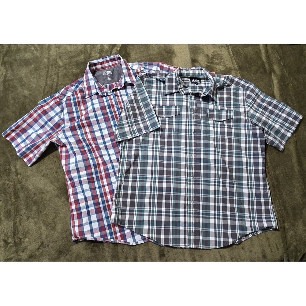 Pacific Outfitters Set of 2 Men's Button Up Short Sleeve Shirts Green Red L